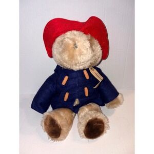 Eden Toys Vintage Paddington Bear Plush Blue Coat Red Hat 12‎ Inch